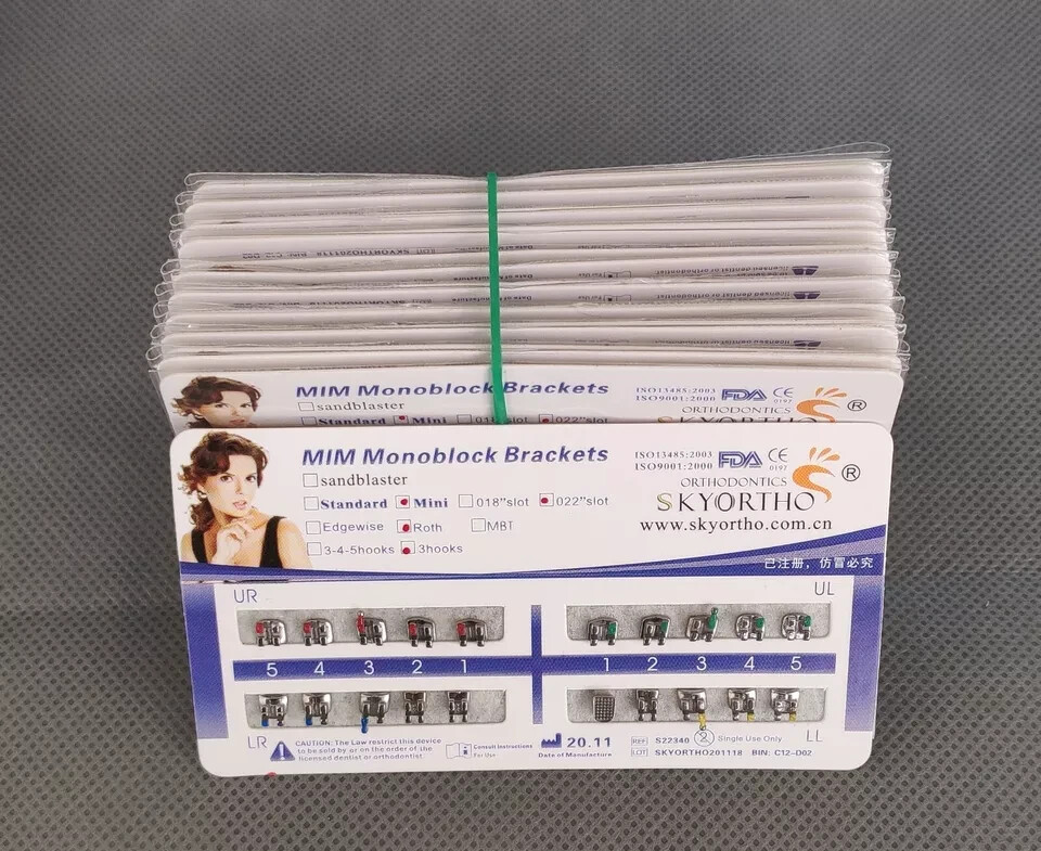 Dental Orthodontic Metal Bracket MIM Monoblock Mini Roth 022 3 Hooks Mesh Base
