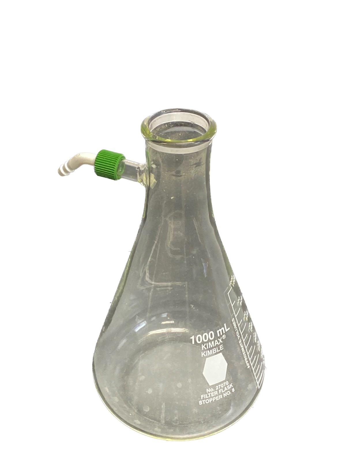 Used KIMAX Glass 1000mL Graduated Erlenmeyer Filter Flask w/Sidearm 27070-1000