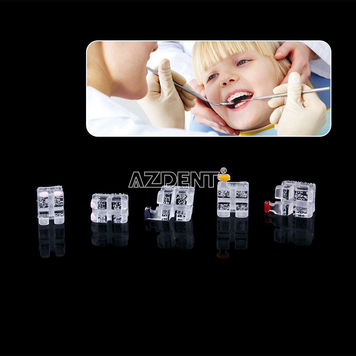 Dental Orthodontic Sapphire Ceramic Brackets Braces Mini Roth/MBT.022 Hooks 345