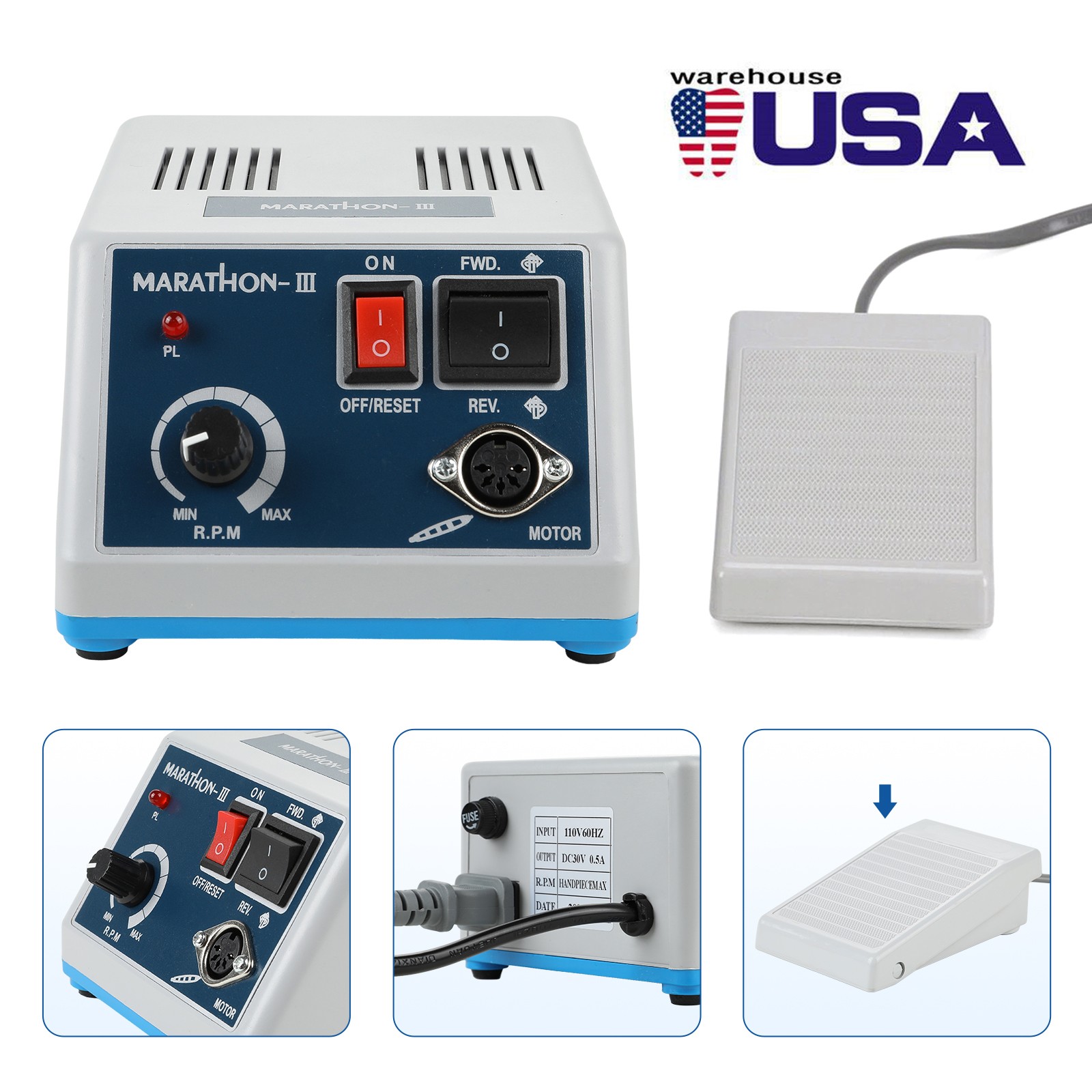 Dental Lab Marathon Micromotor N3 Polisher / 35K RPM Polishing Handpiece / Burs