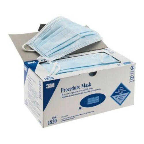 *50-Pieces* 3M Procedure Face Mask Reduces Fluid & Microorganisms Exposure 1820
