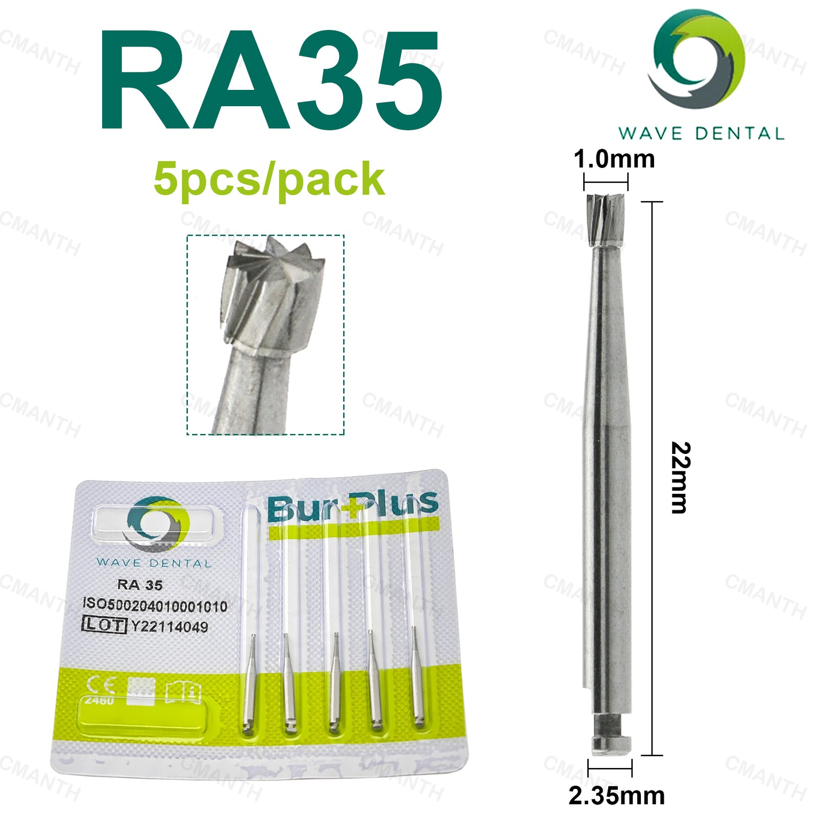 WAVE Dental Inverted Cone Bur Tungsten Carbide Burs RA For Low Speed Dia.2.35mm