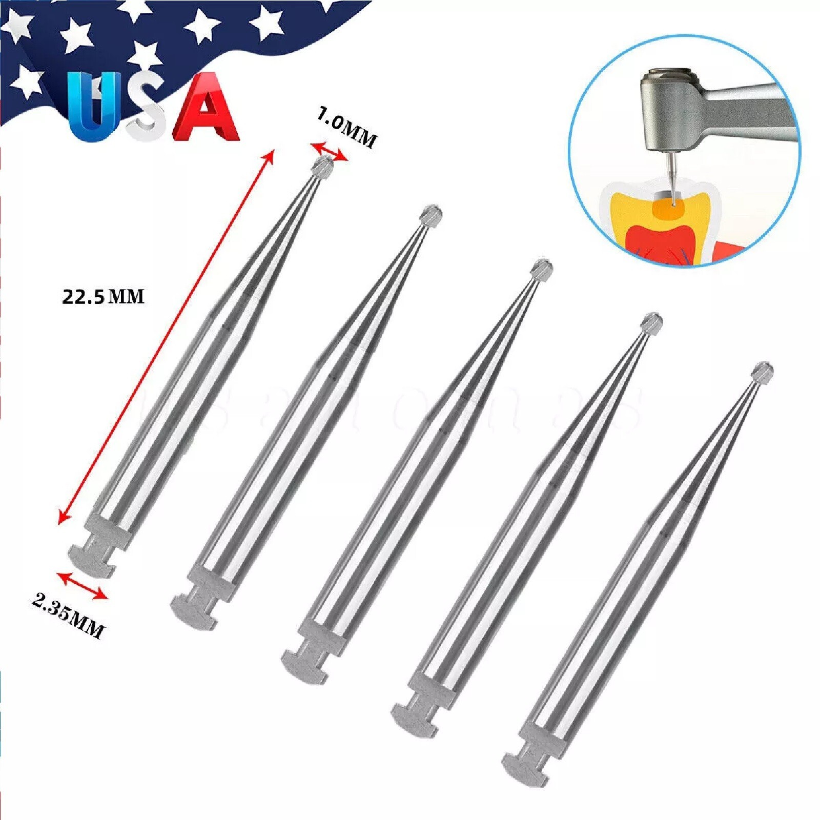 5 pcs/ pack Dental Tungsten Carbide Steel Burs for slow low handpiece RA-2 USA