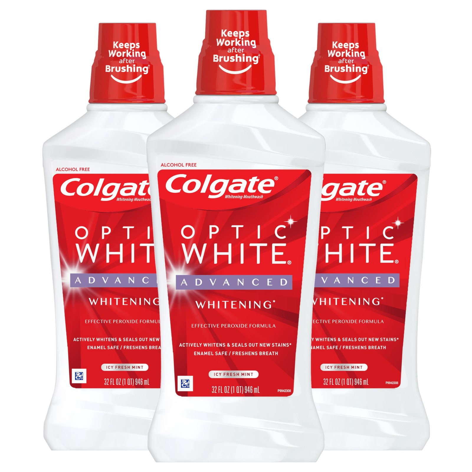 Colgate Optic White Advanced Teeth Whitening 32 Fluid Ounce (3 Pack), Red