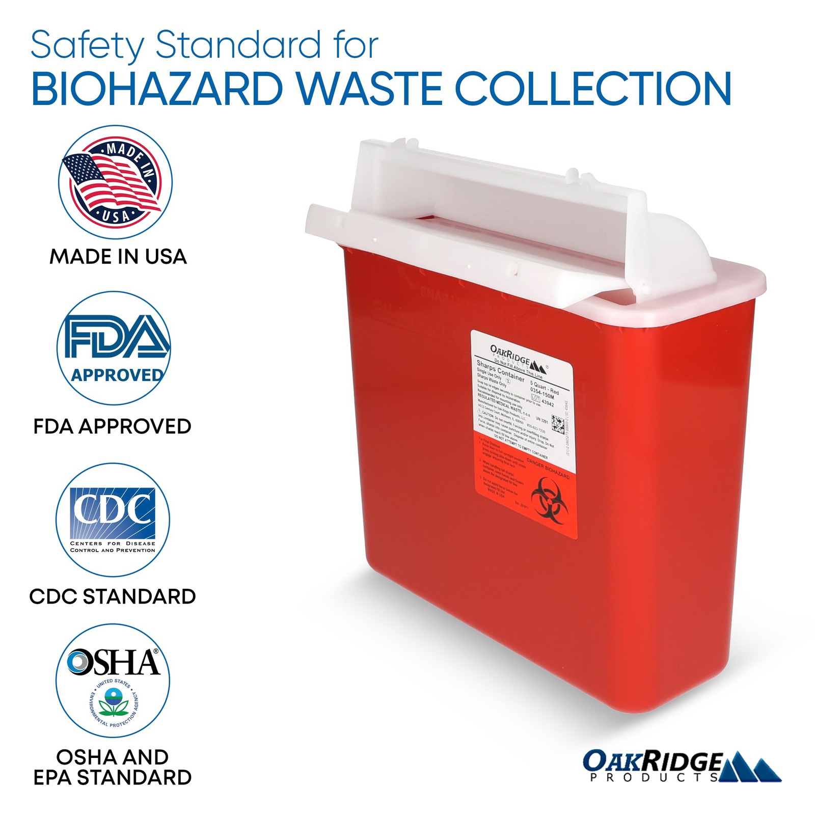 Oakridge Products Sharps Container for Home Use and 3 Count (Pack of 1), red