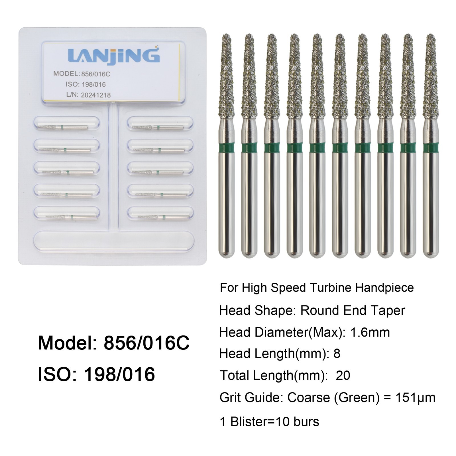 Dental Diamond Burs Round End Taper Diamond Bur Coarse Fine FG High Speed 856