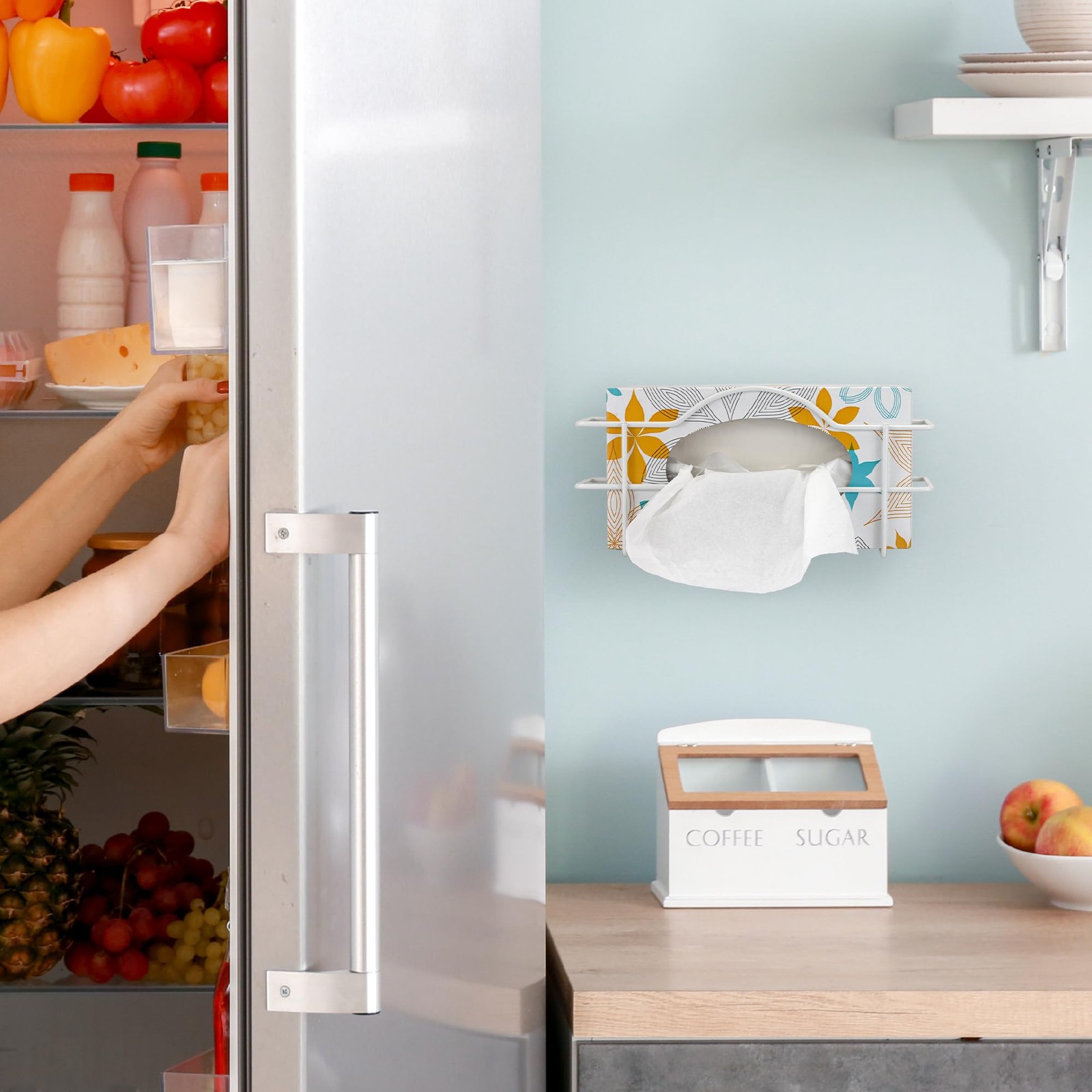 Single Wall Mount Glove Tissue Dispenser, Wire Rack Disposable Gloves Napkin Box