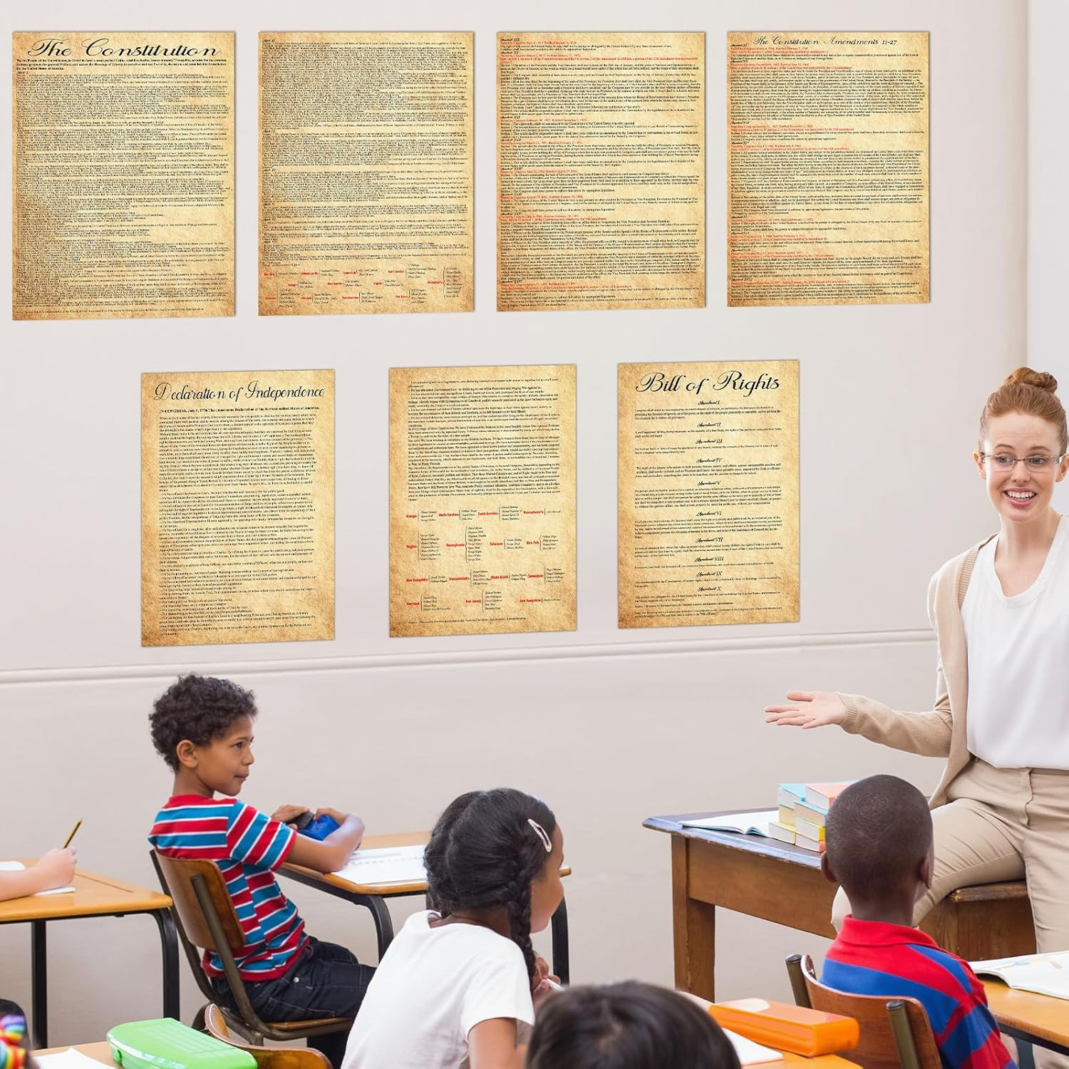 7-Piece Vintage American Founding Documents Poster Set for Home or Classroom