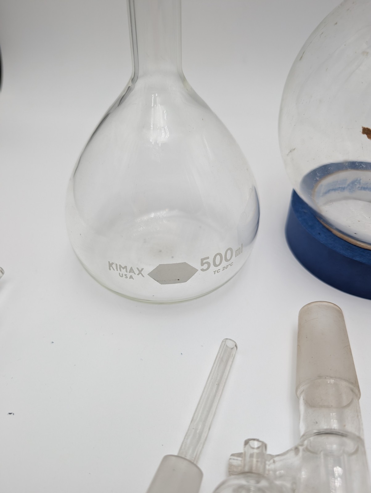 Lot of Vintage Laboratory Glassware 21pcs (Pyrex) (Kimax) Connectors + More