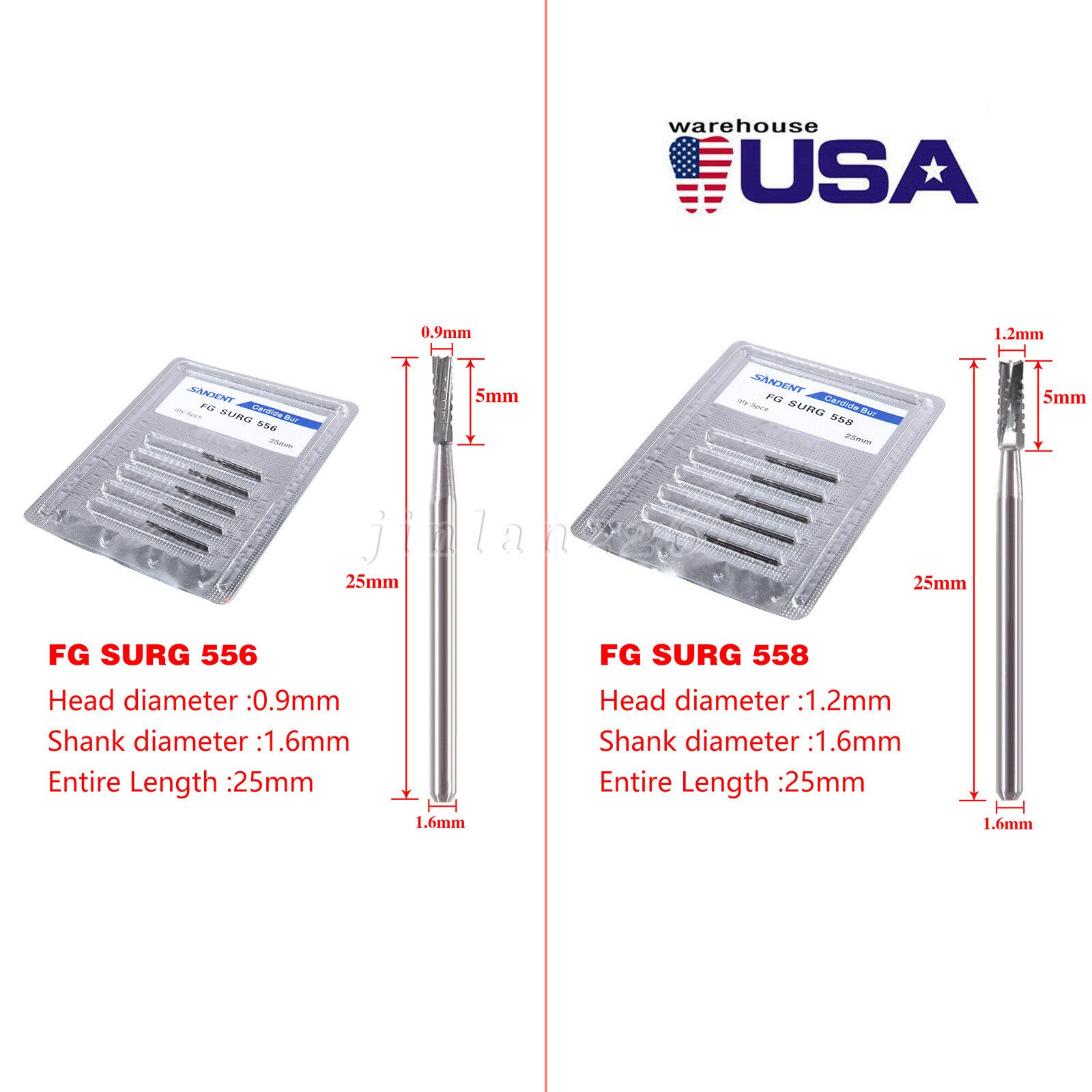 5-50PCS Cirugía quirúrgica dental Fresas redondas carburo tungsteno FGXL 556 558