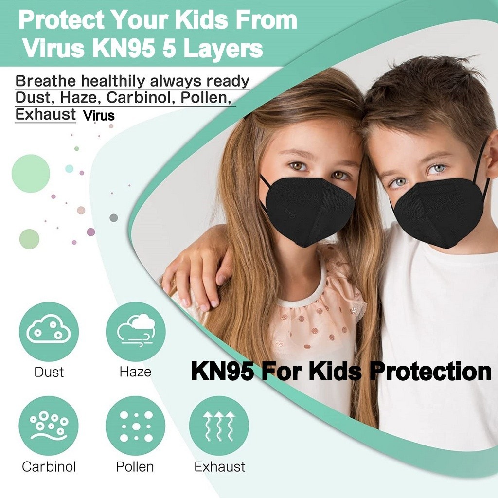 Family Adult Kids Black KN95 Face Mask 5 Layer C.E Approval FFP2 BFE 95% PM 2.5