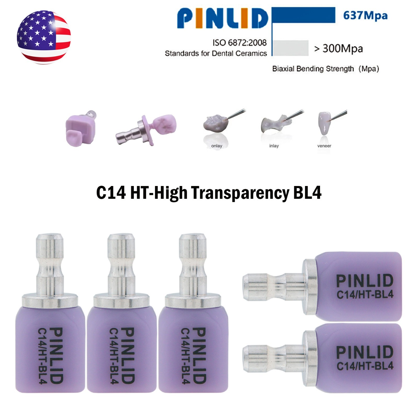 US HT C14 Emax Dental Glass Ceramic Lithium Dislicate CAD/CAM Cerec Blocks