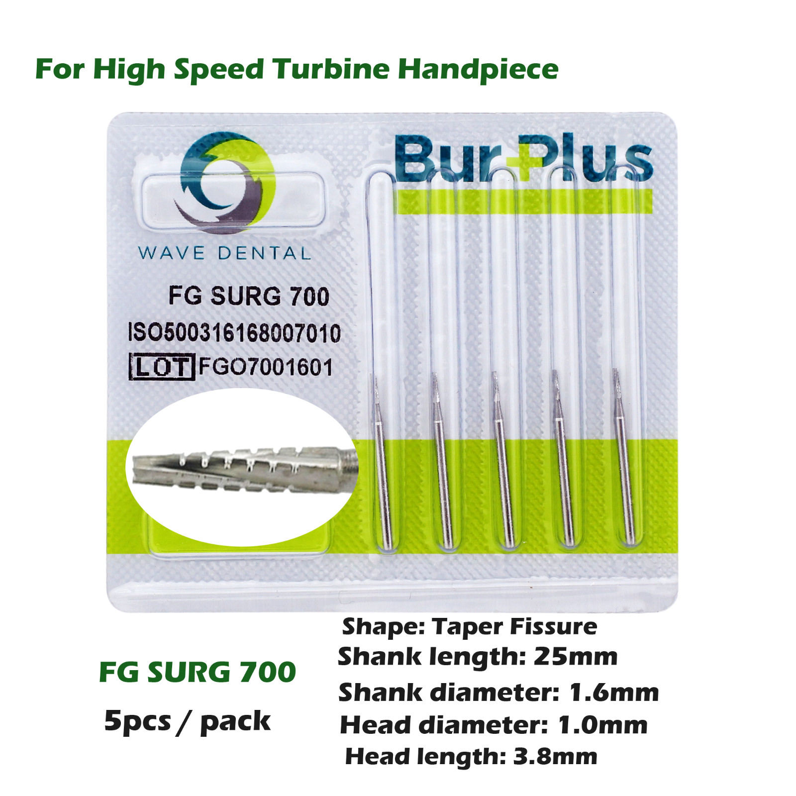 Wave Dental Surgical Burs High Speed FG 25mm Carbide Friction Grip Round 2 4 557