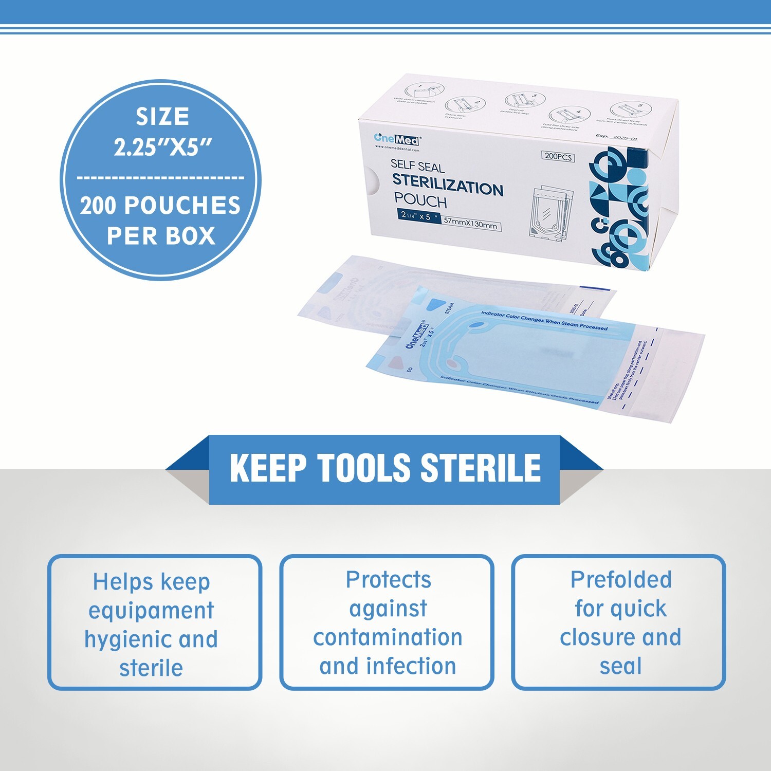 2000(10 Boxes)2.25″x4″ Self Seal Sterilization Pouches Sterilizer Autoclave Bags