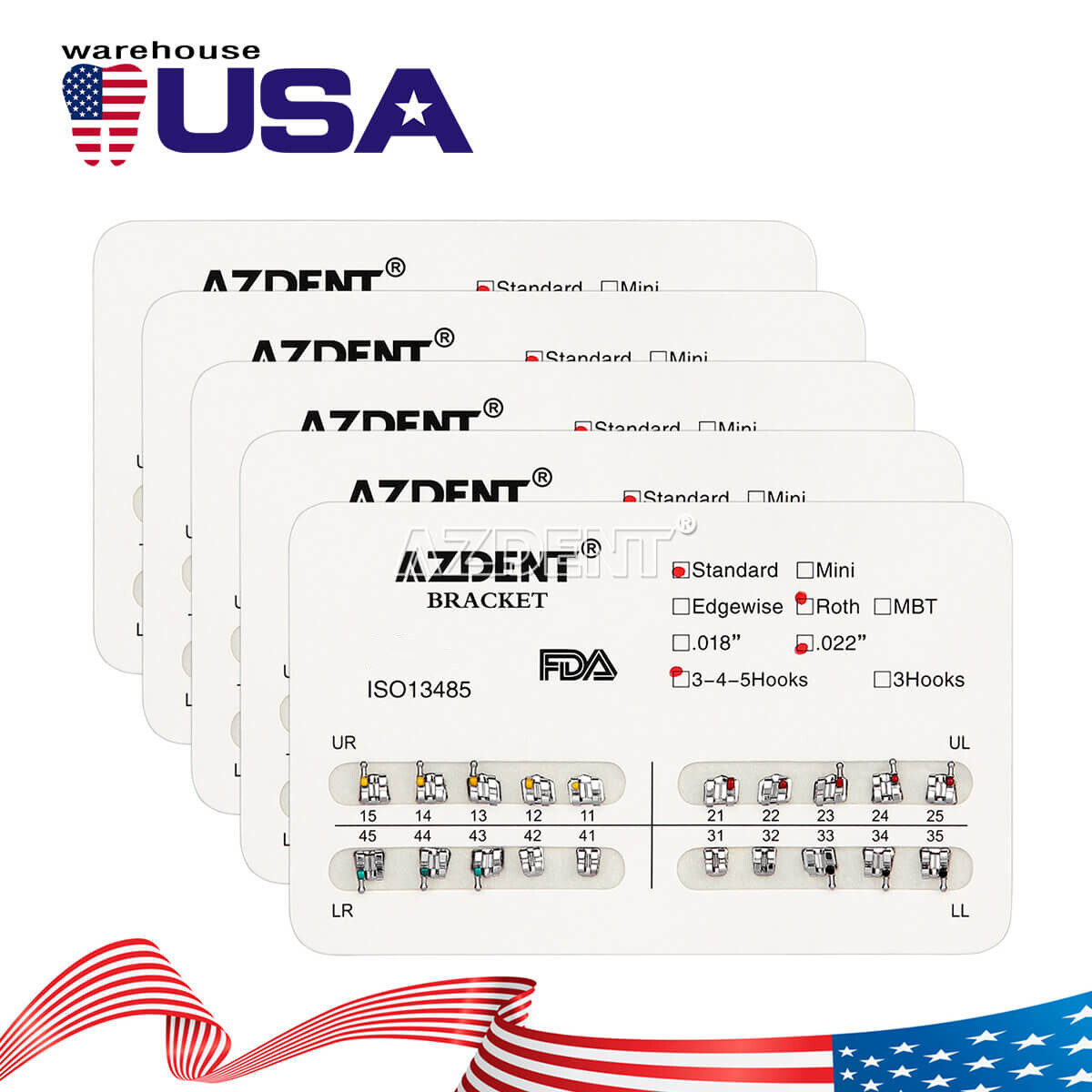 Dental Orthodontic Metal Bracket Braces Standard Roth 0.22 Slot 345 Hooks