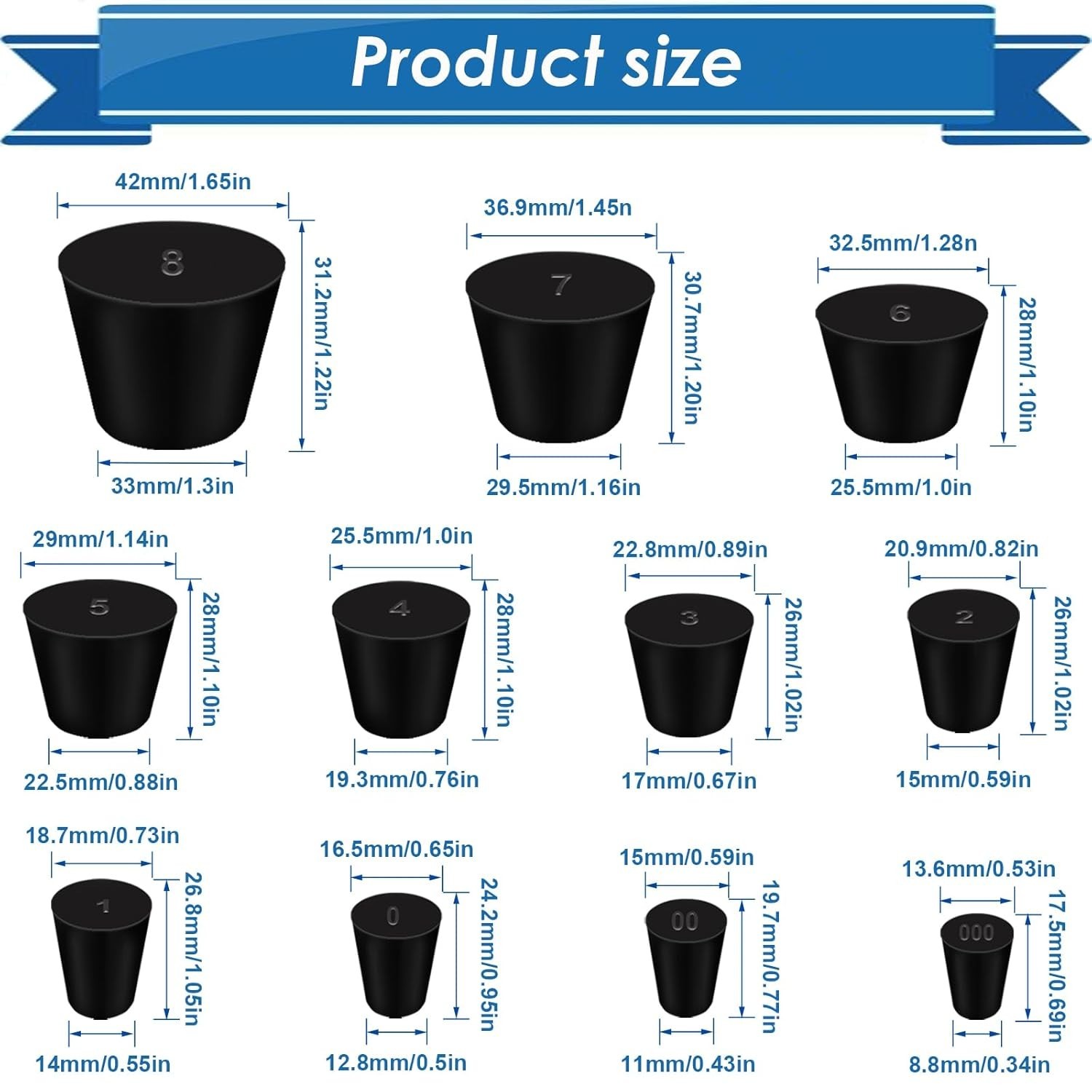 Solid Rubber Stoppers Set – 24 Pcs with 11 Versatile Sizes for Various Uses