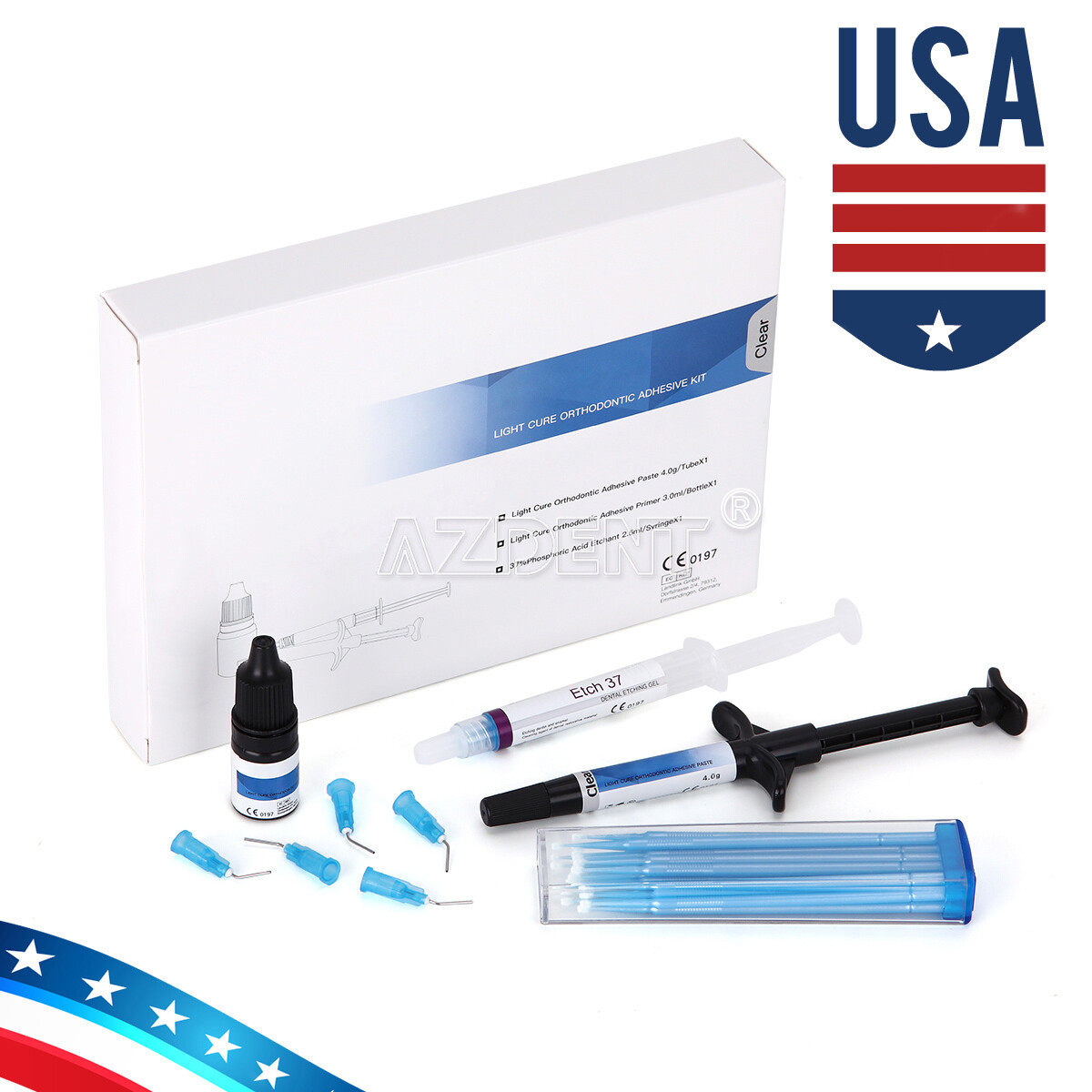 Dental Orthodontic Light Cure Adhesive Paste Acid Etchant Bonding Blue Glue Kits