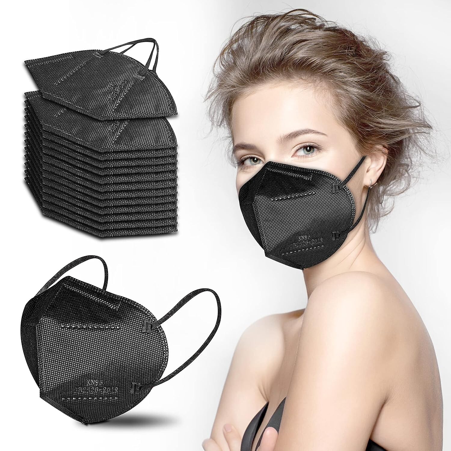 10 BLACK KN95 Disposable Face Masks 5 Layers Filters 95%+ PFE & BFE