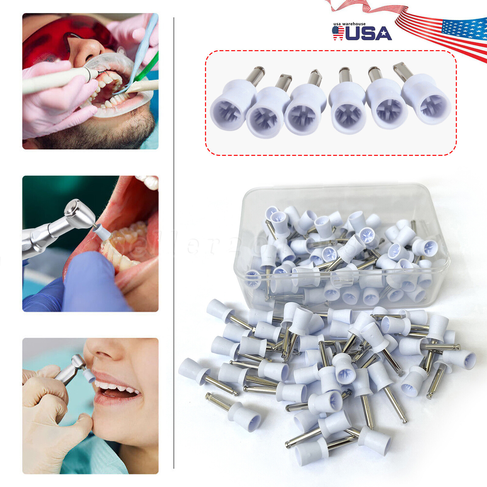 100 pieces Dental Rubber Prophy Tooth Polishing Cups brushes white polish US