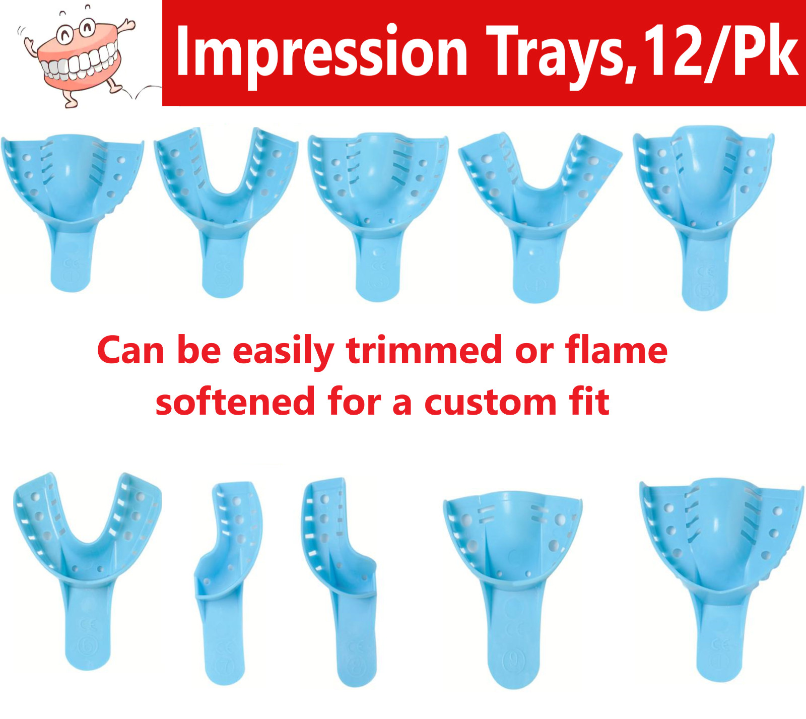 Dental Perforated Disposable Impression Tray Anterior, Small, Large, Medium 12Bg