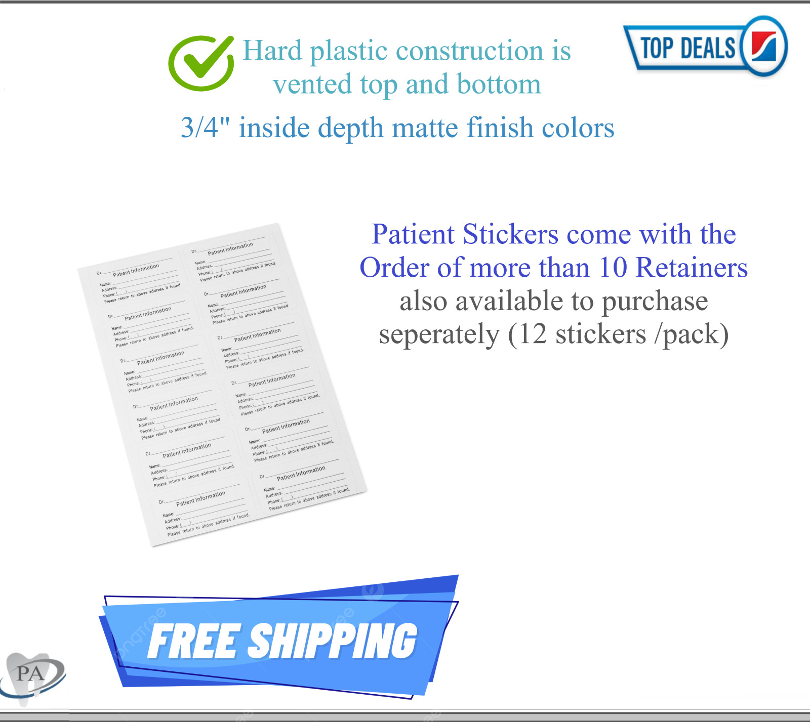 Dental Denture Box Retainer Box Carrier 4W x 2in x 2in Upto 200 Retainers/Case