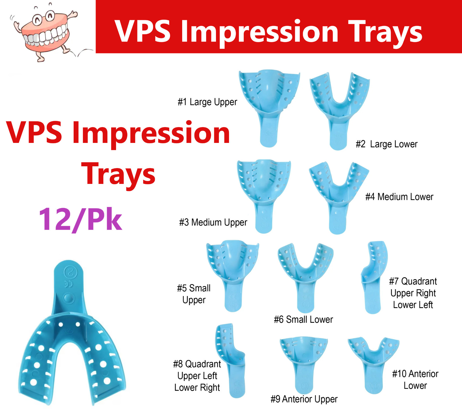 Dental Perforated Disposable Impression Tray Anterior, Small, Large, Medium 12Bg