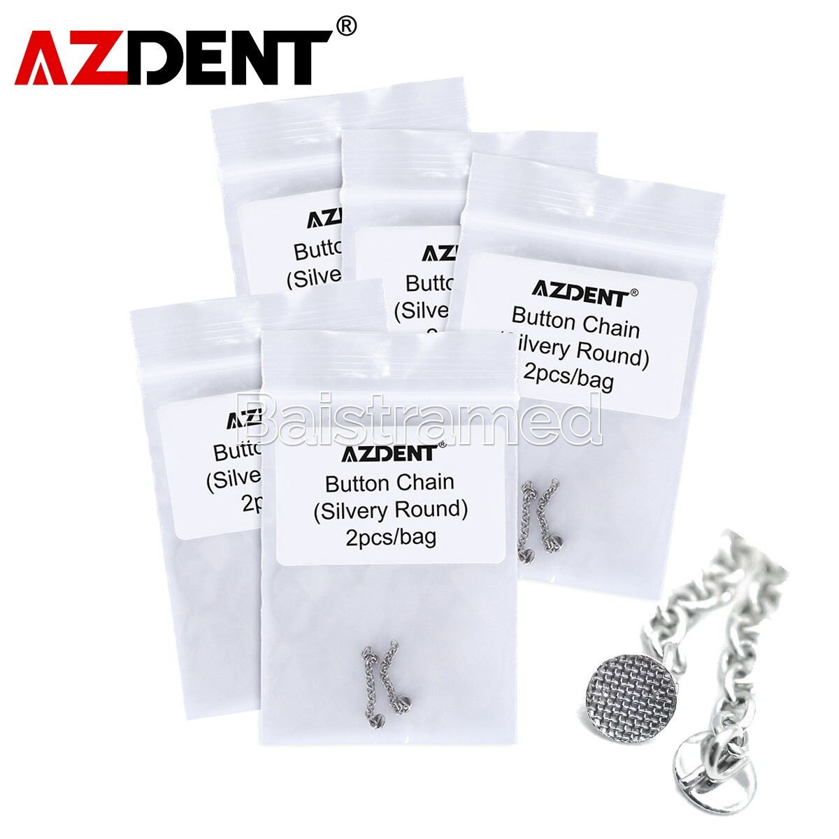 5 Bags Dental Orthodontic Traction Chain Silver Round Button with Chain AZDENT