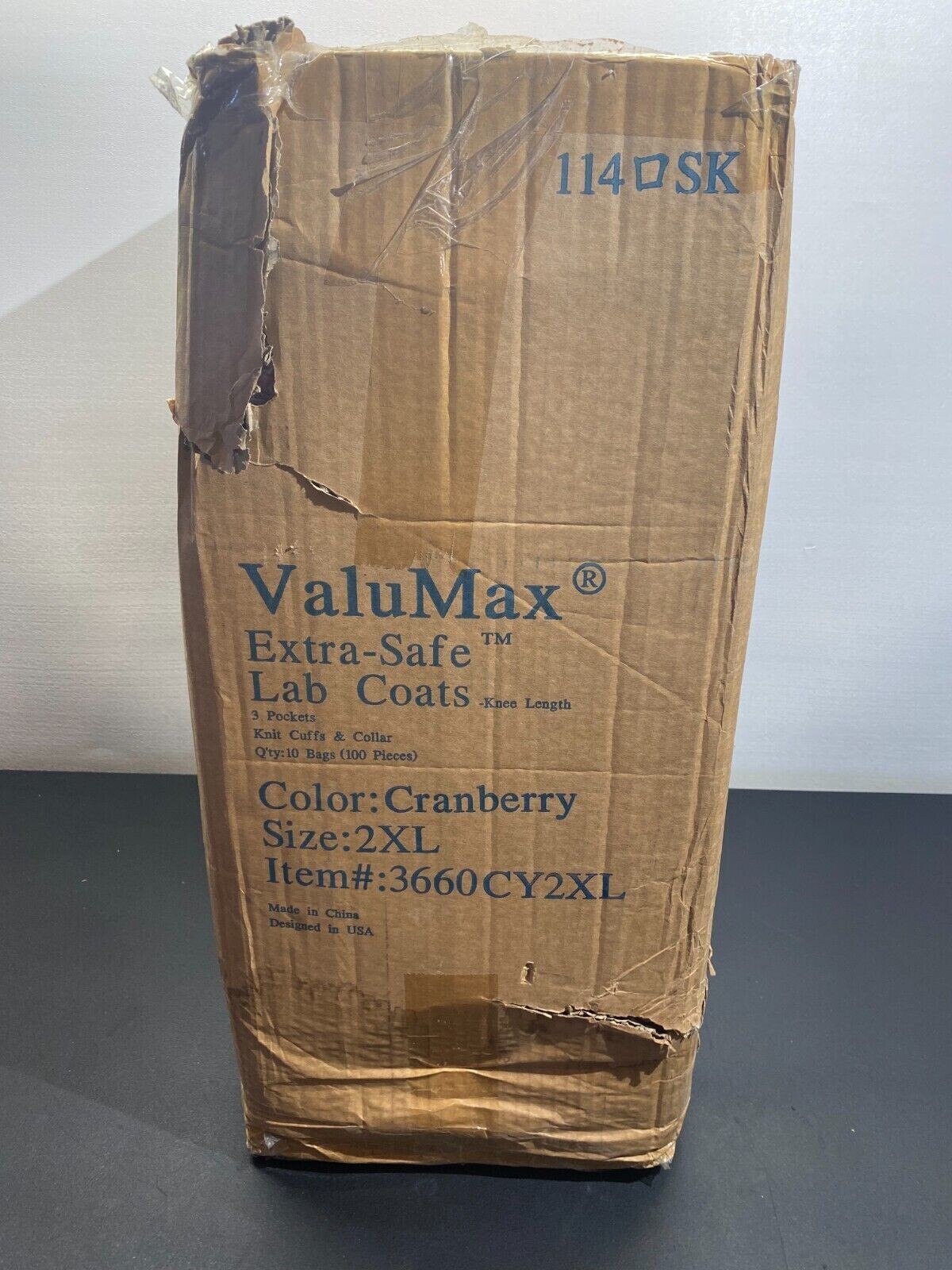 Valumax Extra-Safe Lab Coats 3660CY2XL 10 bags 100 pieces Color Cranberry