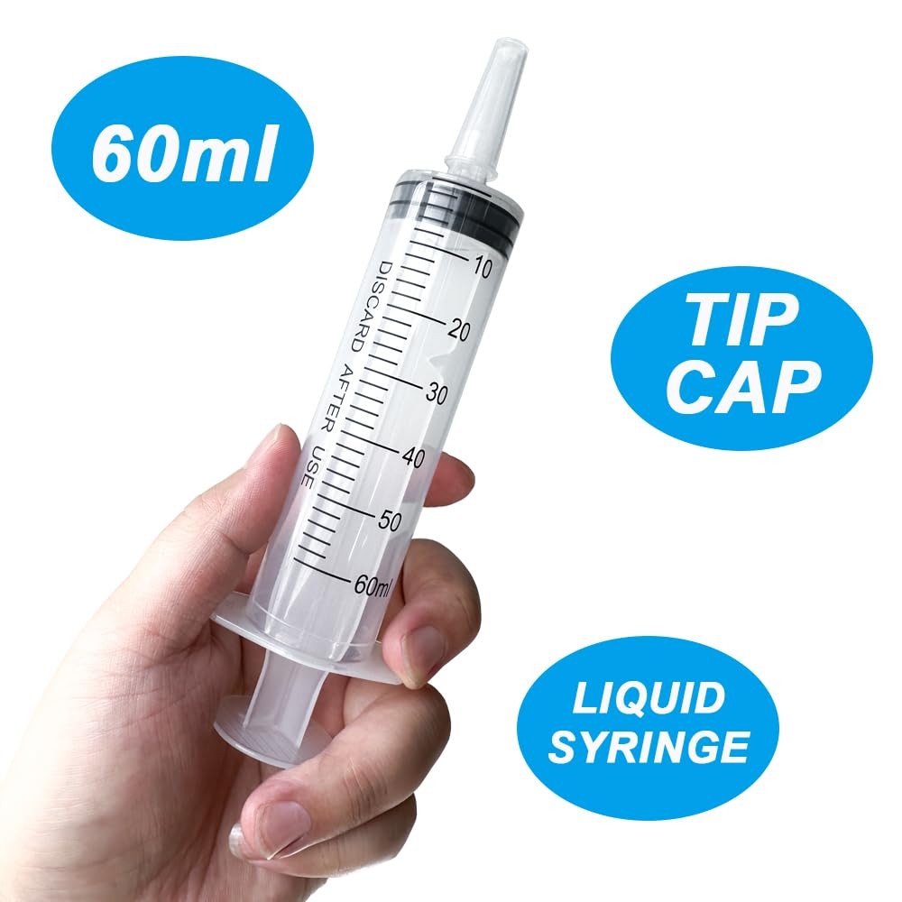 4 Pack 60mL Large Syringe for Liquid with Tip Cap, Plastic transparent