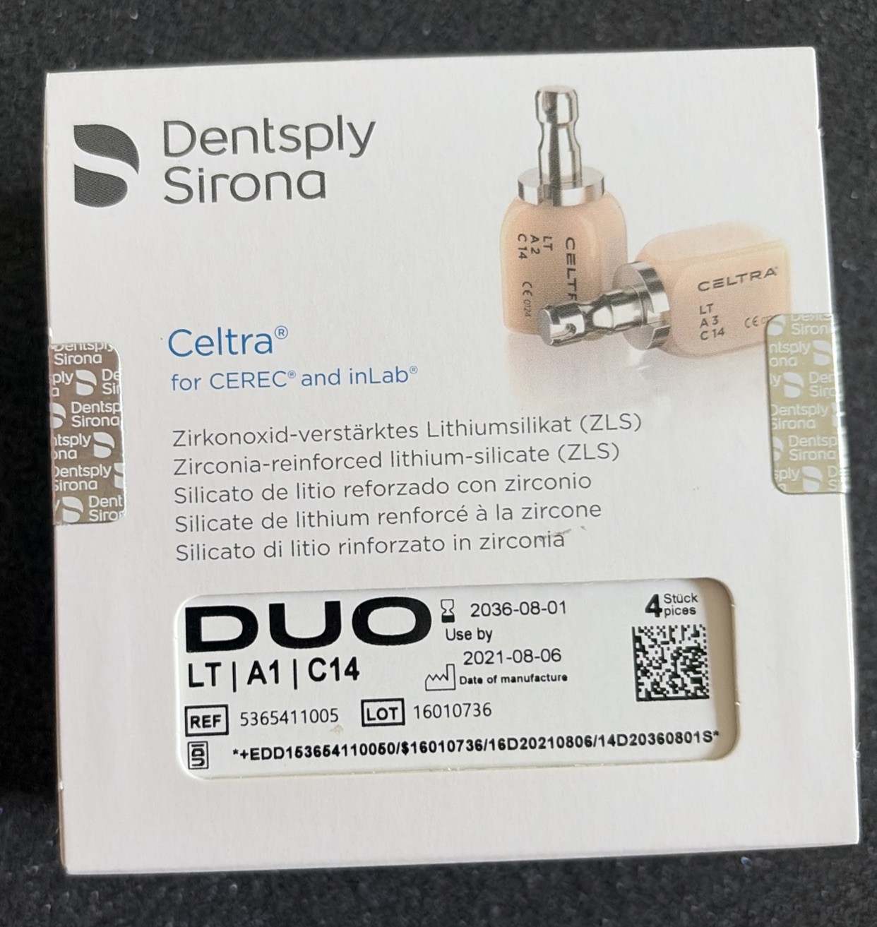 Dentsply Sirona Celtra Duo LT A1 C14 CAD CAM Blocks 4pcs CEREC inLab 2036