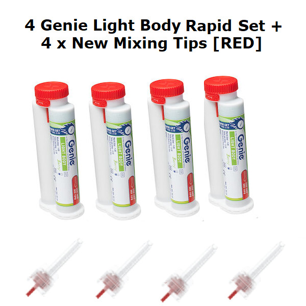 Genie 4x 50ml VPS Impression Material Cartridge Light Body Rapid Set + 4 Tips