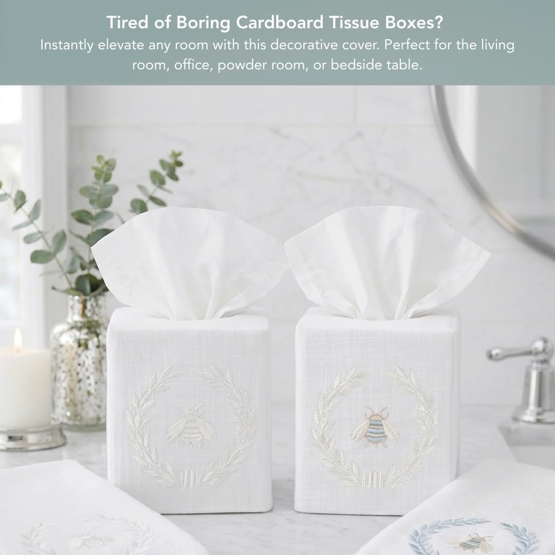 Jacaranda Living Square Tissue Cover Linen/Cotton Fabric Tissue Holder