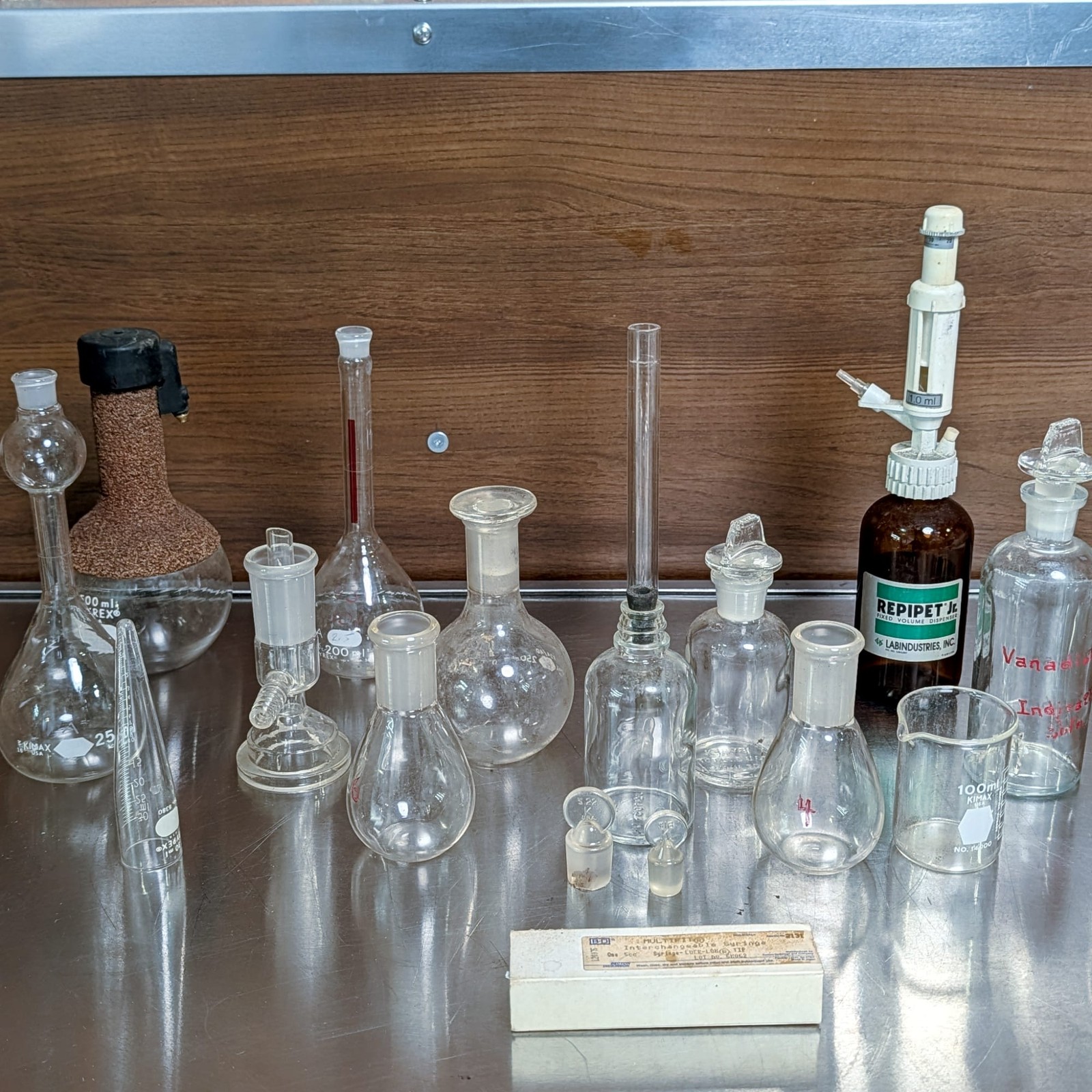 PYREX Kimax & Other Chemistry Laboratory Glass Jars Flasks Vintage Mixed Lot of