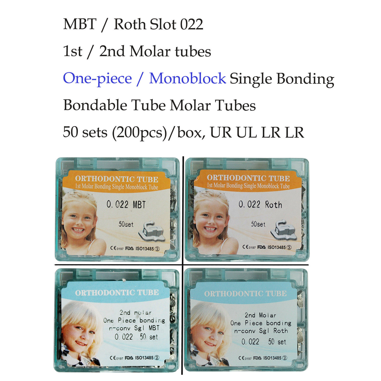 Dental Orthodontic Buccal Tubes 1st 2nd Molar Bracket Roth MBT 022 Bondable