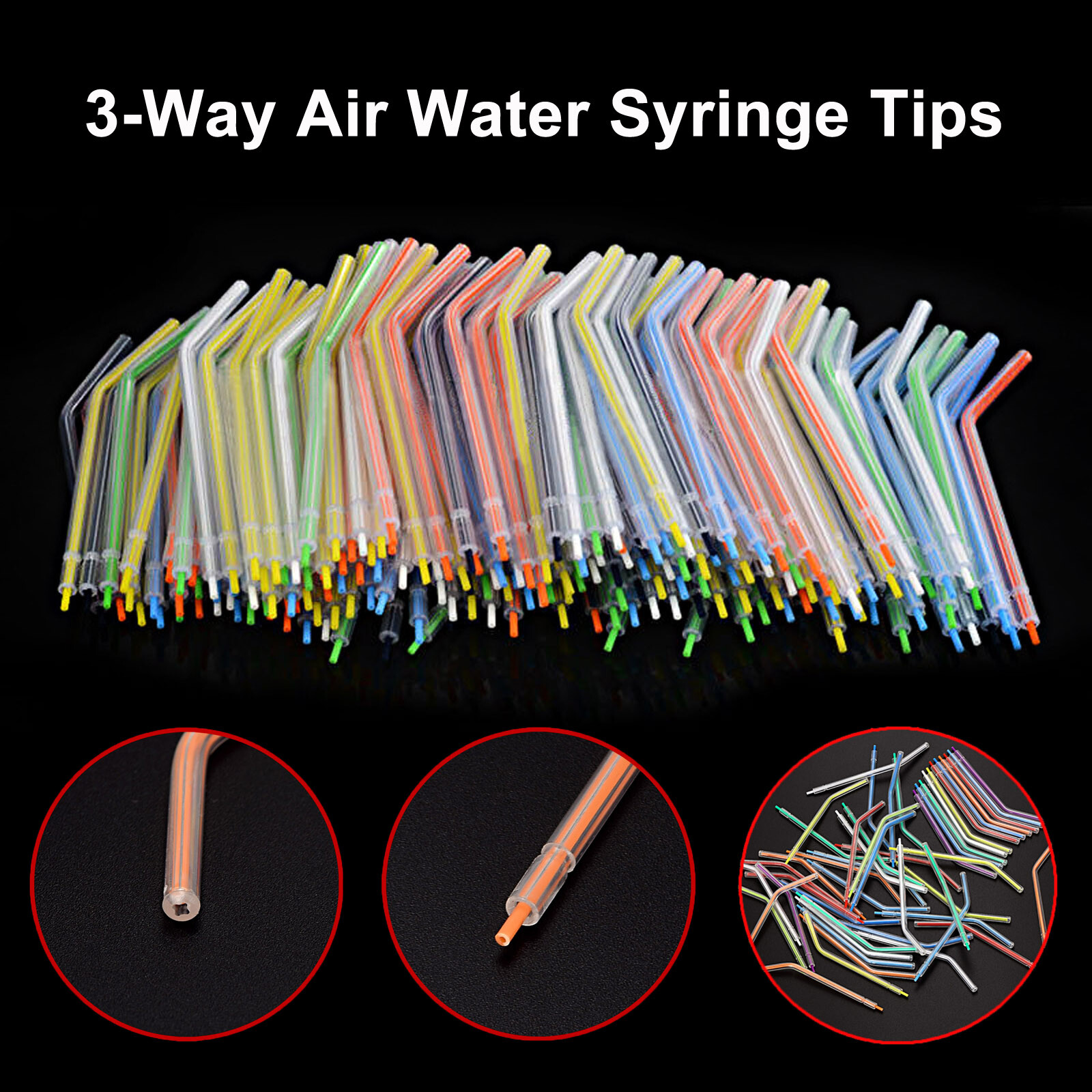 250 Pcs Colorful Plastic Disposable 3-Way Dental Syringe Air Water Nozzles Tips