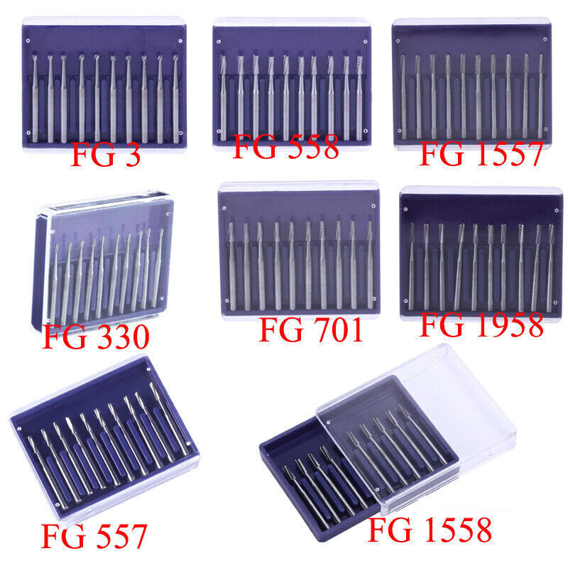 10-100pcs Dental FG Carbide Tungsten Steel Drills Burs for High Speed Handpiece