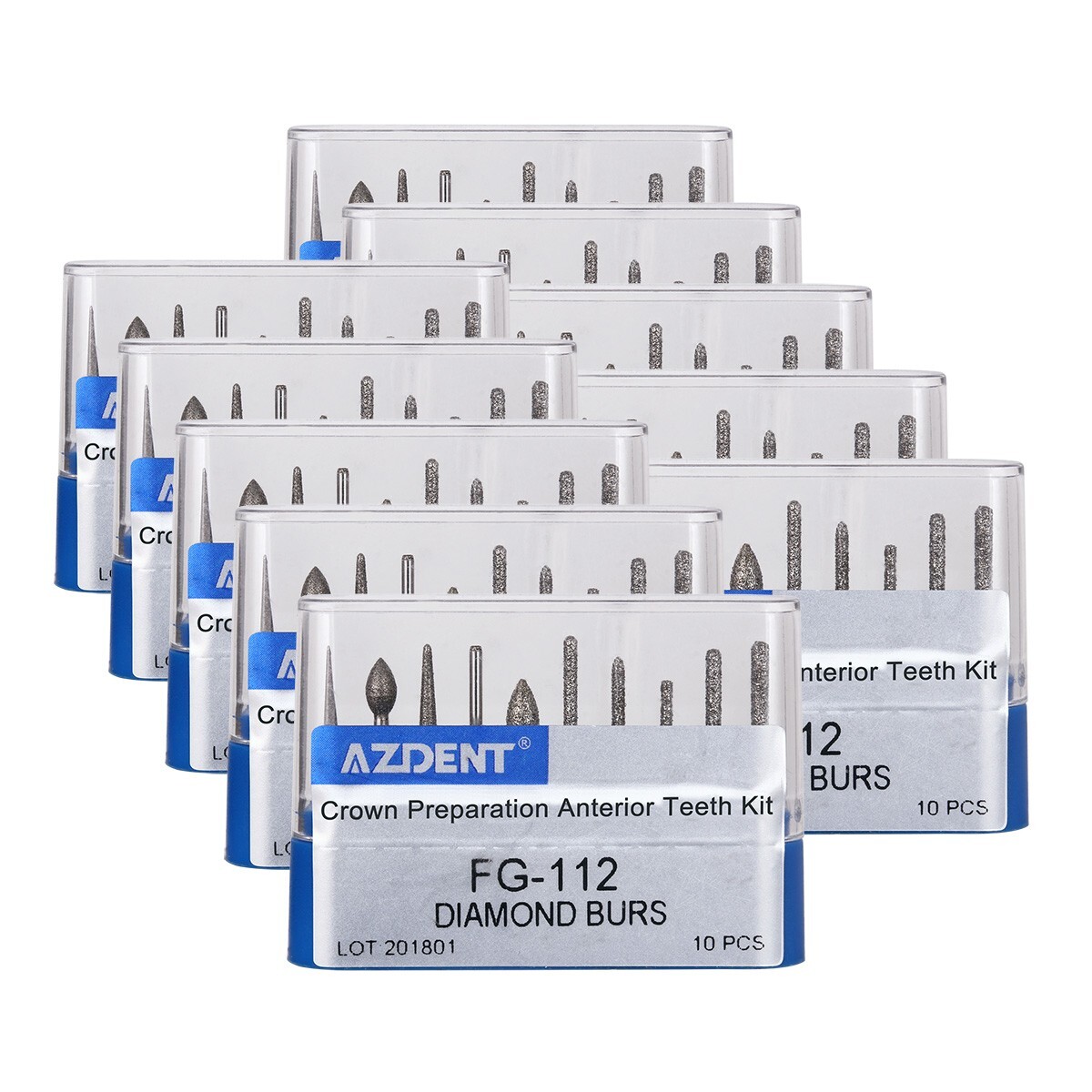 10packs Dental Diamond Burs FG-112 Crown Preparation Anterior Teeth Set