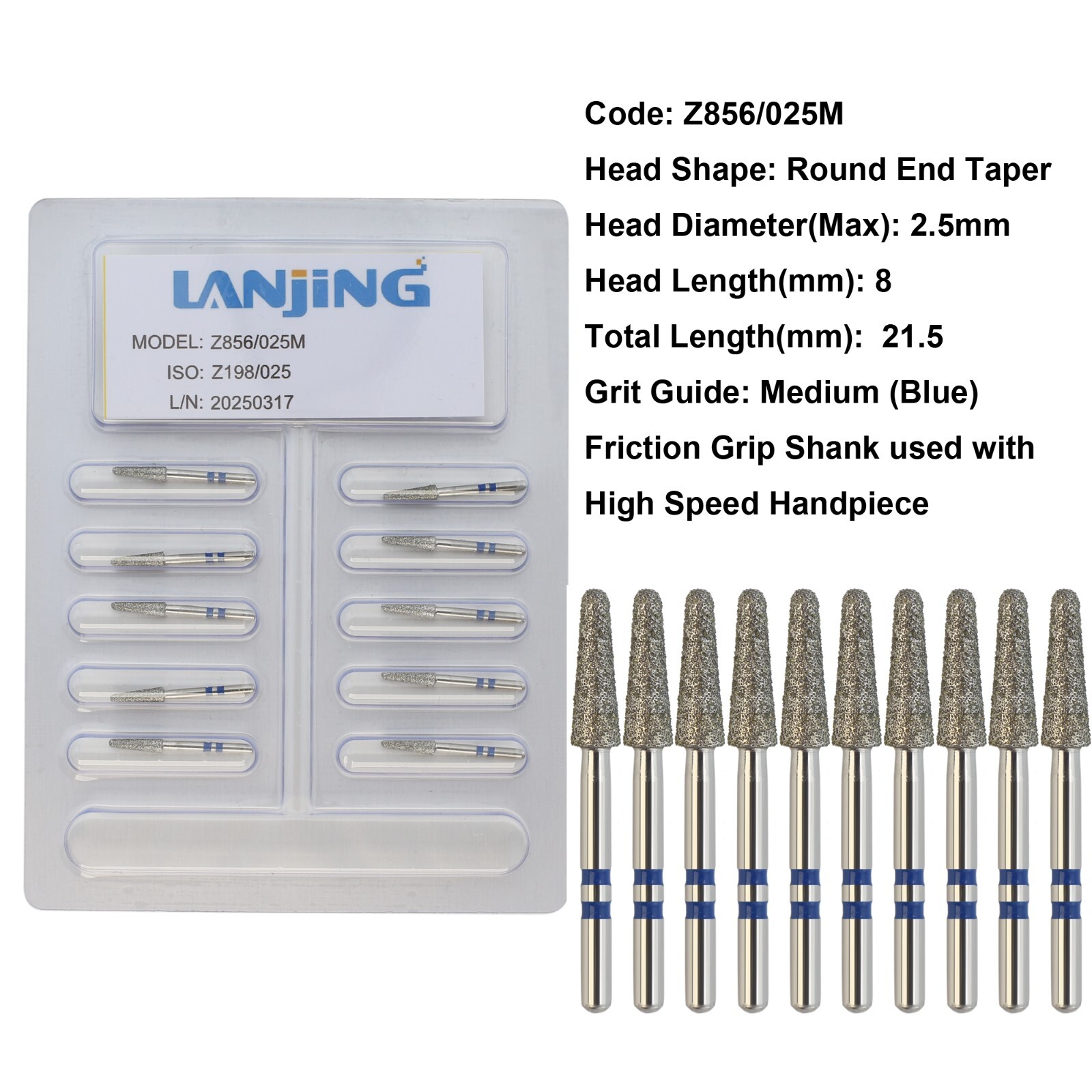 20 Types Zirconia Dental Diamond Burs FG Friction Grip for High Speed Handpiece