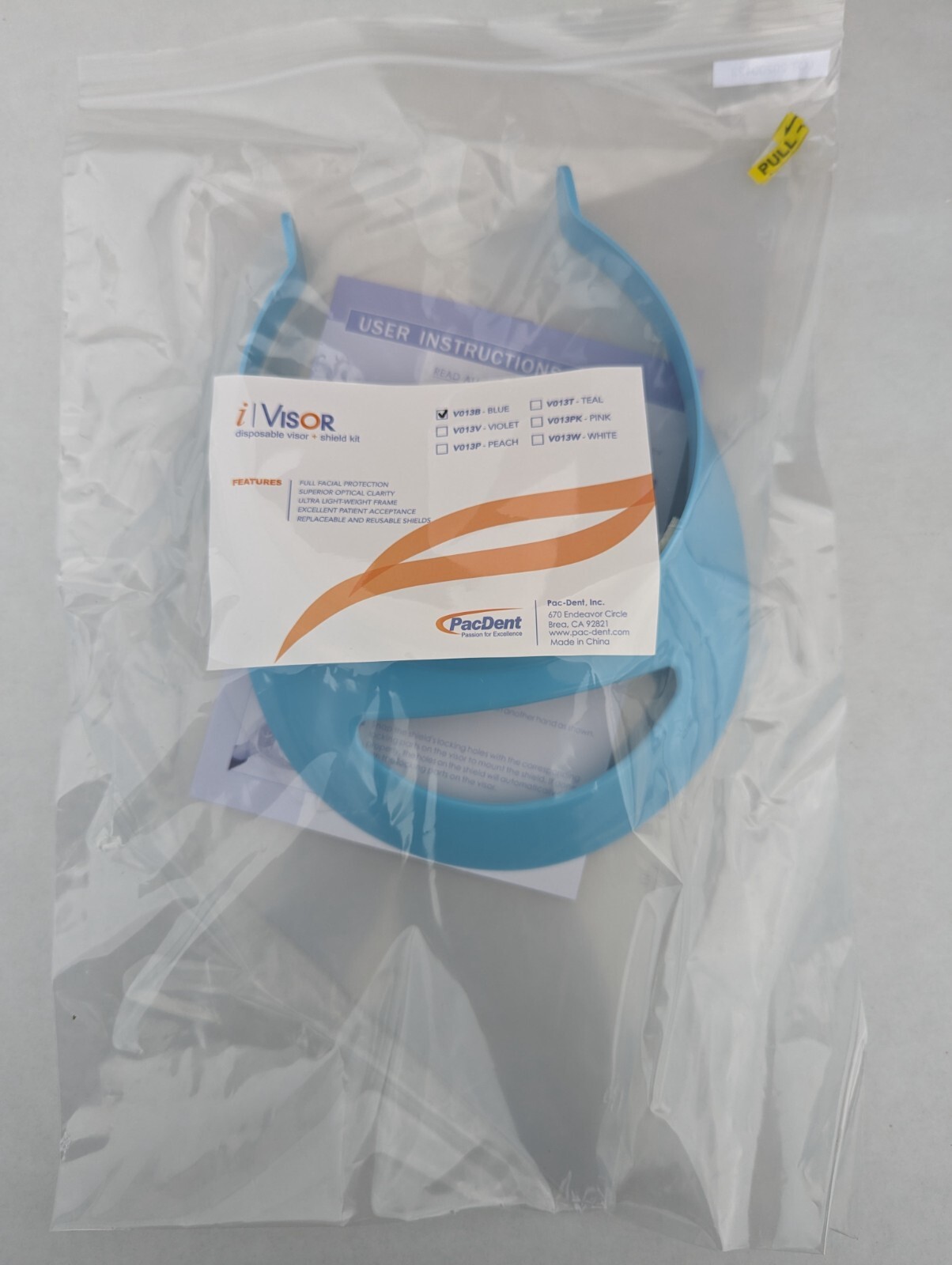 PacDENT iVISOR Face Shield Blue Kit With 1 Visor & 3 Shileds V013B 1pc