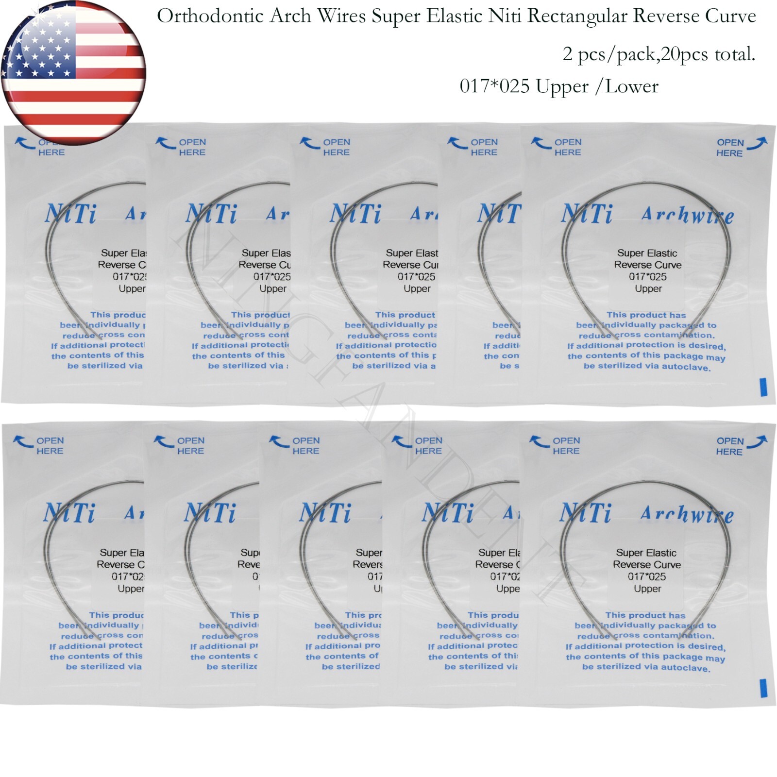 US Dental Ortho Arch Wire NiTi Stainless Reverse Curve Nature Round Square Ovoid