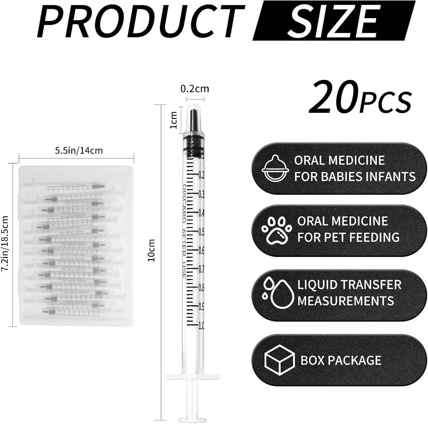 20 Pack 1ml 1cc Syringes with Caps for Glue Applicator Oil Ink Craft No Needles
