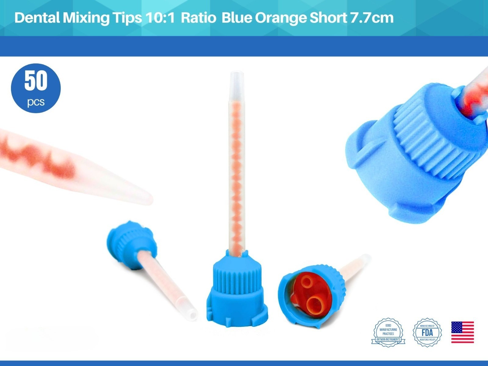 50 pcs Orange Mixing Tips Crown & Bridge Dental HP 10:1 Ratio