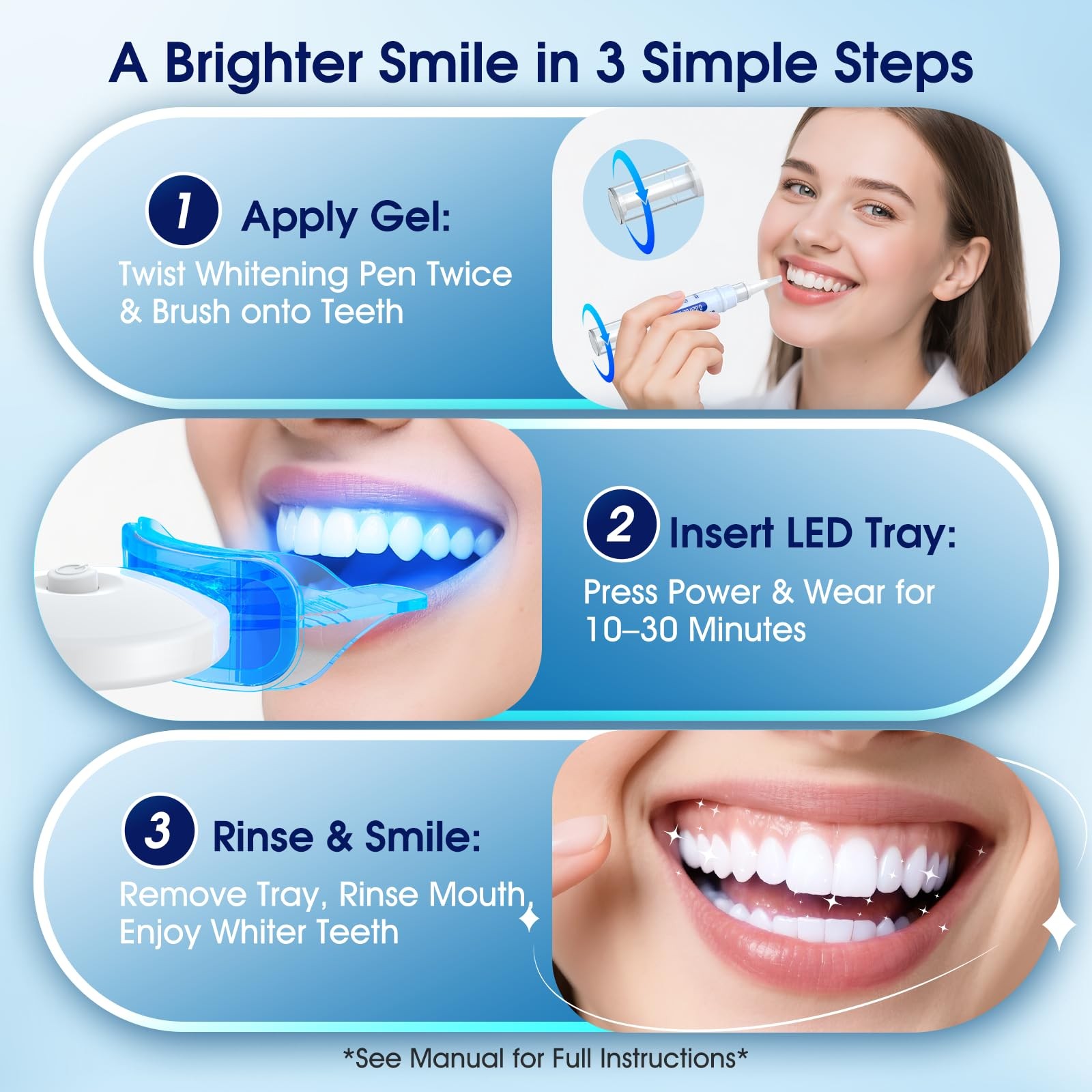 Teeth Whitening Kit with LED Light – 3 0.68 Fl Oz (Pack of 1), White