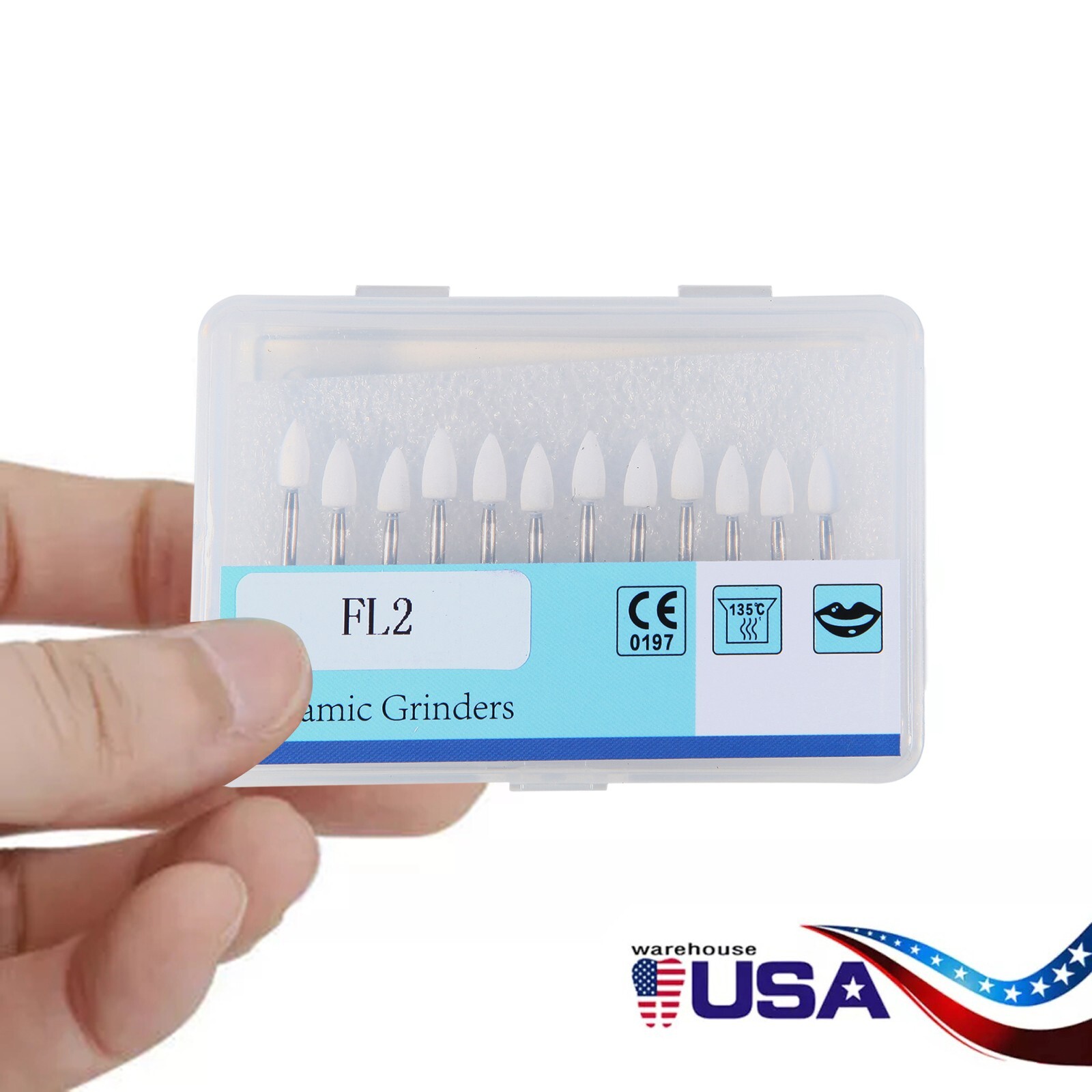 12pcs Dental Flame White Stone Polishing FG Burs Fl2 Abrasion Point Bur SANDENT