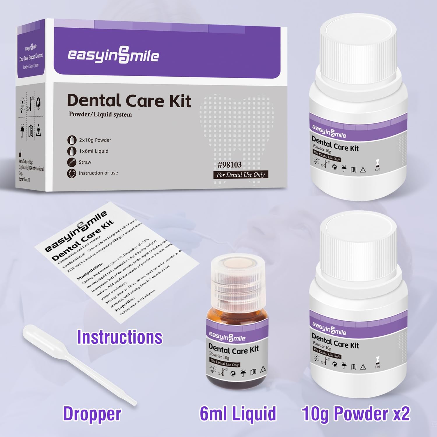 Dental Cement Temporary Tooth Repair Kit for Broken Teeth, Zinc Oxide Eugenol Gl