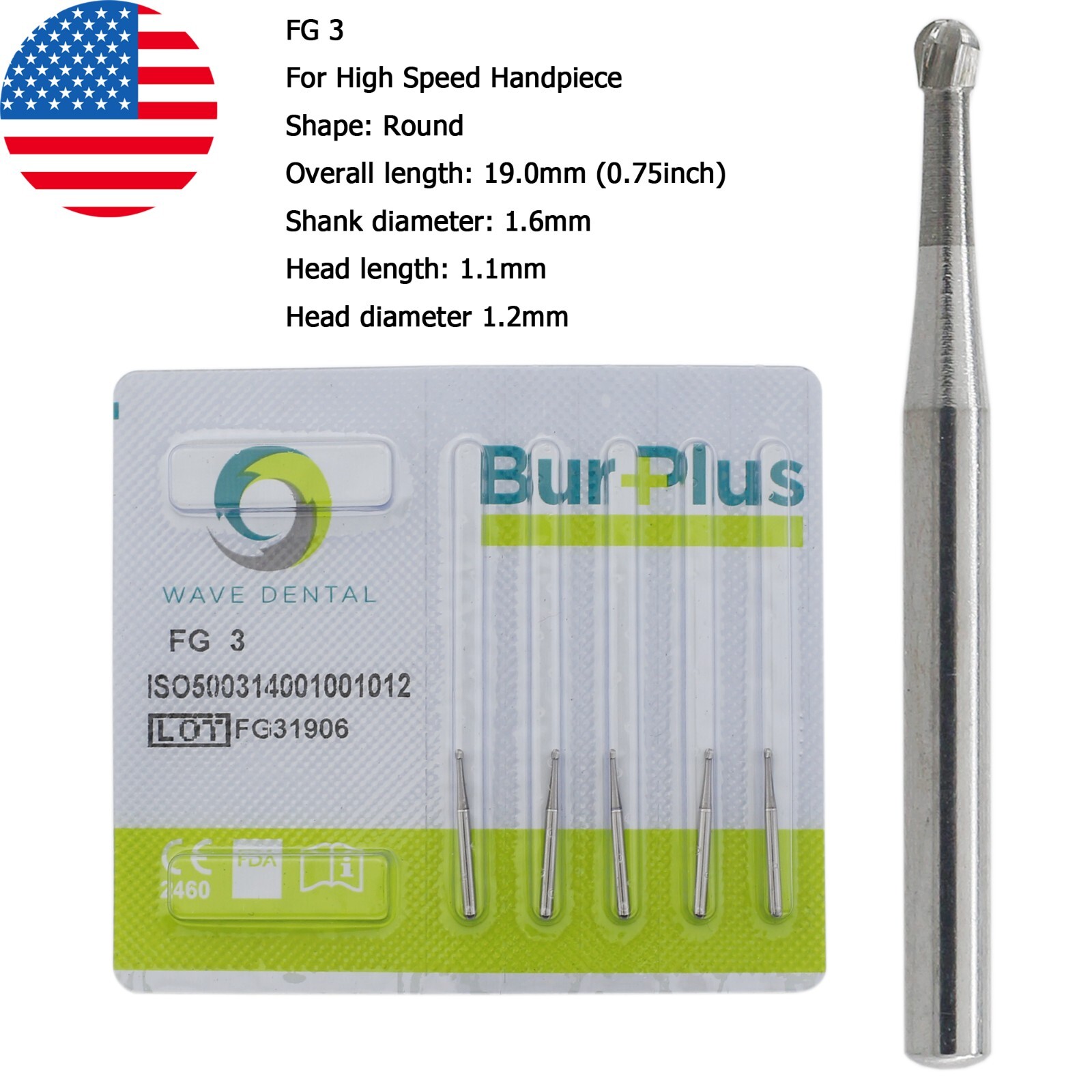 Wave Dental Carbide Burs Round For High Speed Handpiece FG 1/4 1/2 2 4 6 8 Prima