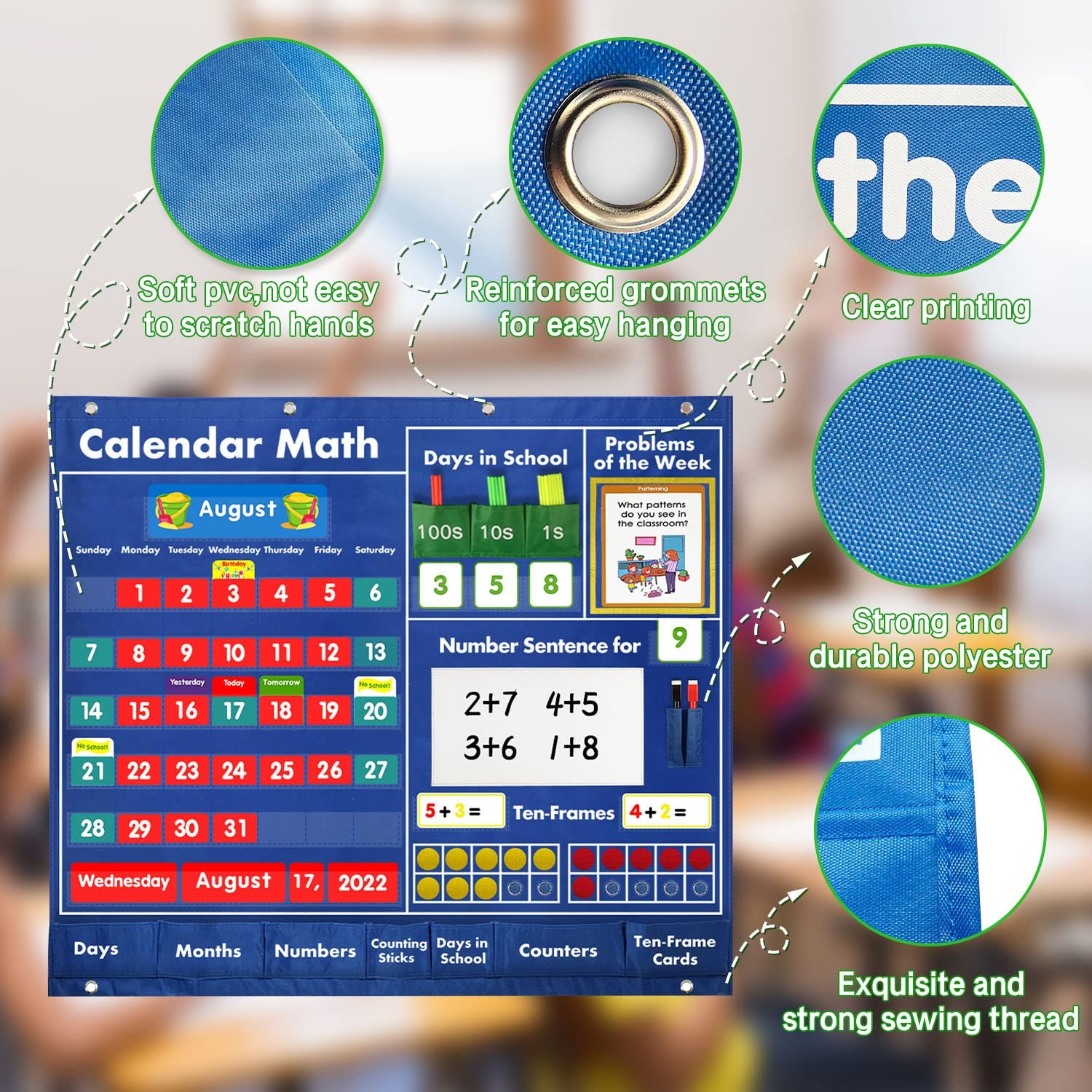 Boczif Daily Math Calendar Classroom Pocket Chart Activities Educational Prescho