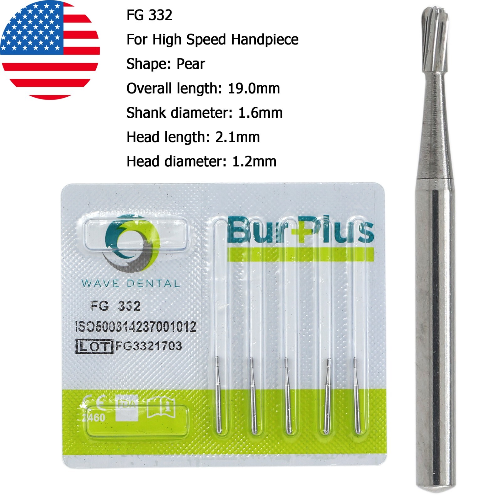 Wave Dental Carbide Burs FG 330 331 332 For High Speed Handpiece Pear Midwest