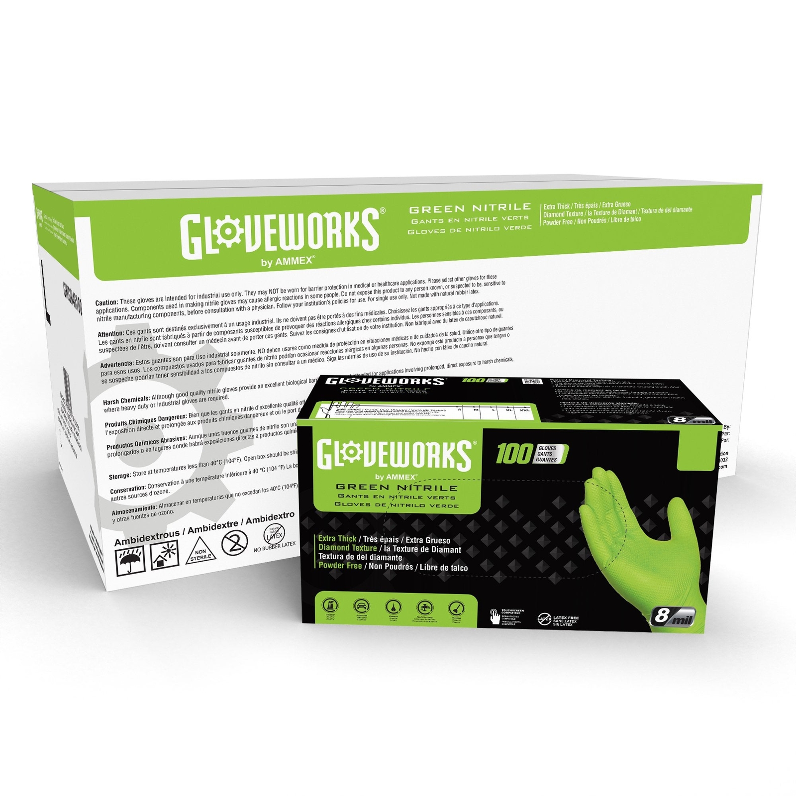 GLOVEWORKS HD Green Nitrile Disposable Industrial Gloves, 8 Mil, Box of 100