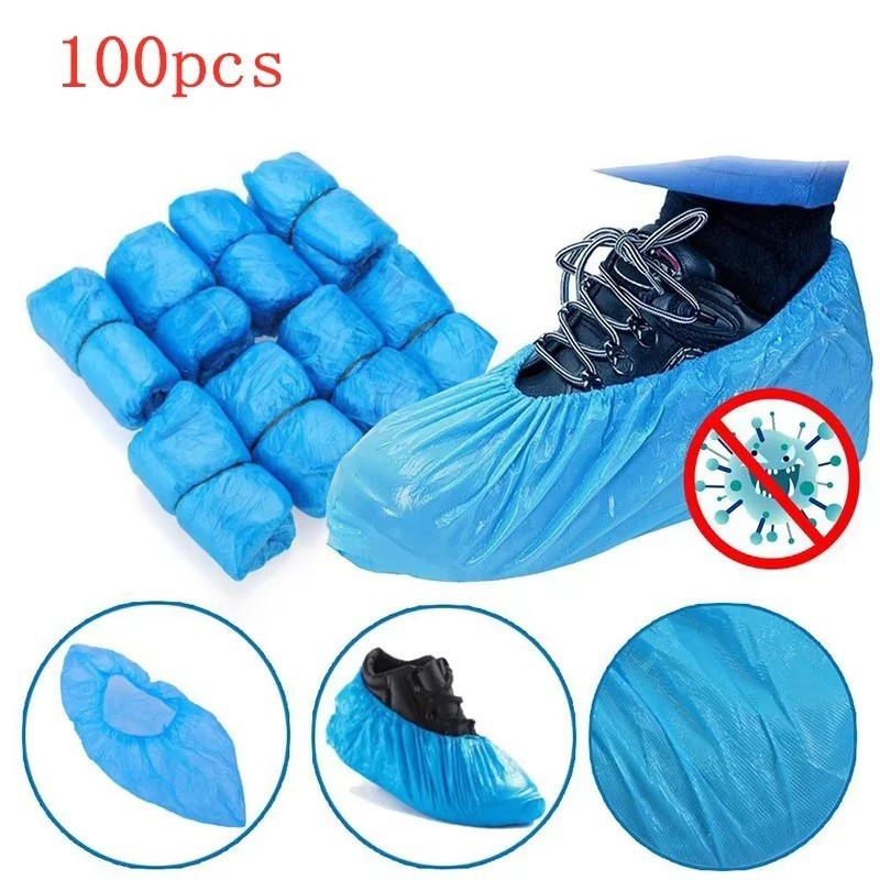 100 Pieces Disposable Plastic Shoe Cover PE Waterproof Shoe Cover for Hotel/Home